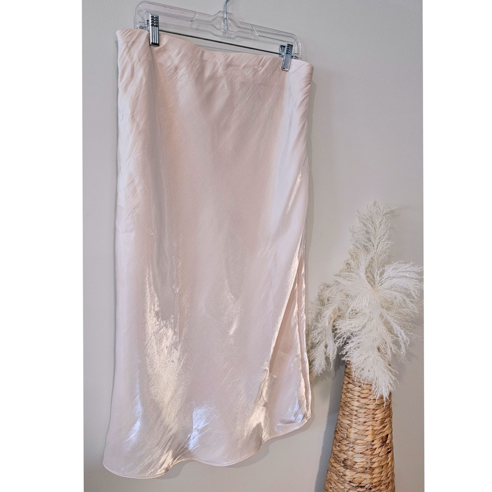 Anthropolgie Cream Liquid Shine Bias Midi Skirt